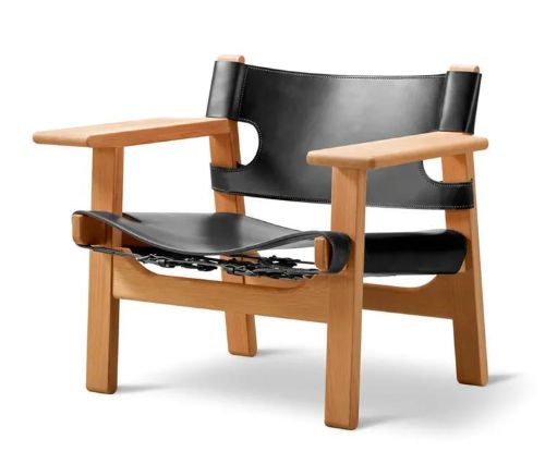 Fredericia Furniture 2226 Den Spanske Stol af Børge Mogensen  - Sort Læder/Olieret eg