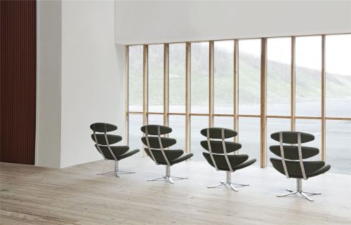 Fredericia Furniture 5000 Corona Lænestol m. Drejestel SH: 42 cm - Fiord 151/Børstet Krom