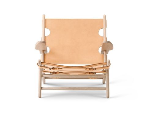 Fredericia Furniture 2229 Jagtstolen af Børge Mogensen SH: 28 cm - Naturfarvet Læder/Olieret Eg