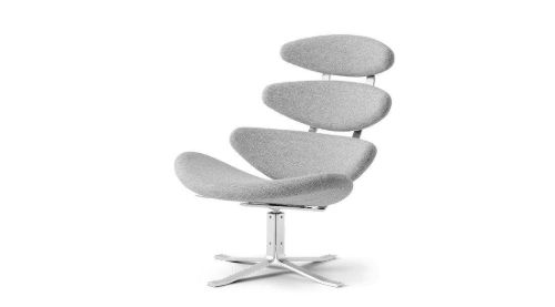 Fredericia Furniture 5000 Corona Lænestol m. Drejestel SH: 42 cm - Hallingdal 110/Børstet Krom