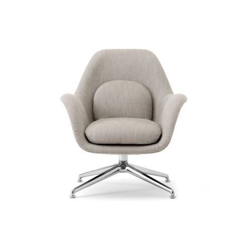 Fredericia Furniture 1776 Swoon Petit Loungestol m. Drejestel SH: 40 cm - Sinequanon 001/Poleret Aluminium