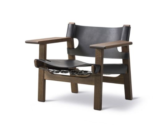 Fredericia Furniture 2226 Den Spanske Stol af Børge Mogensen SH: 33 cm - Sort Læder/Olieret Røget Eg