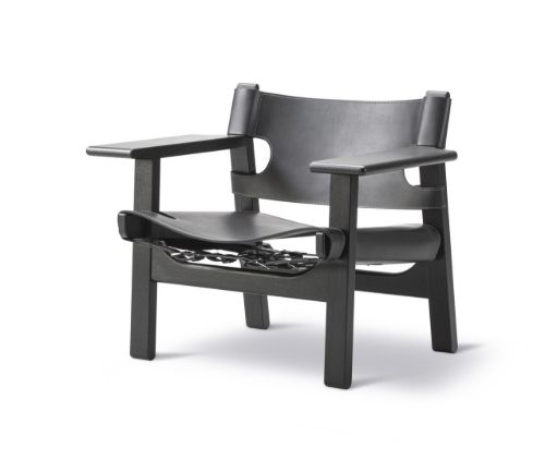 Fredericia Furniture 2226 Den Spanske Stol af Børge Mogensen SH: 33 cm - Sort Læder/Sortlakeret Eg