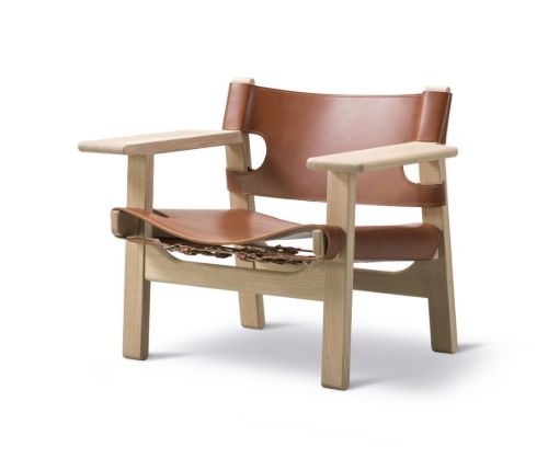 Fredericia Furniture 2226 Den Spanske Stol af Børge Mogensen SH: 33 cm - Cognac Læder/Olieret Eg
