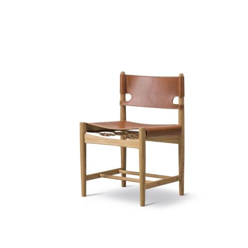 Fredericia Furniture 3237 Den Spanske Spisebordsstol SH: 46 cm - Cognac Læder/Olieret Eg