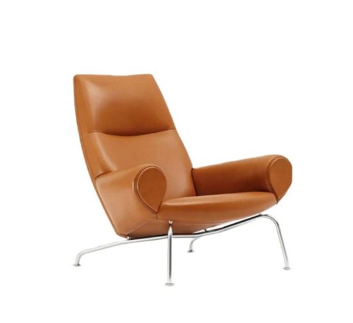 Fredericia Furniture Erik Jørgensen Wegner Queen Lænestol SH: 36 cm - Max 95 Cognac Læder/Børstet Krom