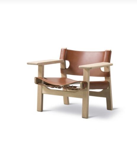 Fredericia Furniture 2226 Den Spanske Stol af Børge Mogensen SH: 33 cm - Cognac Læder/Sæbebehandlet Eg