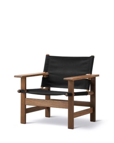 Fredericia Furniture 2031 The Canvas Chair af Børge Mogensen SH: 41,5 cm - Sort Canvas/Røget Eg