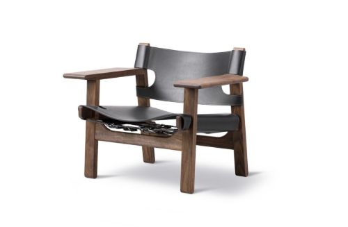 Fredericia Furniture 2226 Den Spanske Stol af Børge Mogensen SH: 33 cm - Sort Læder/Valnød
