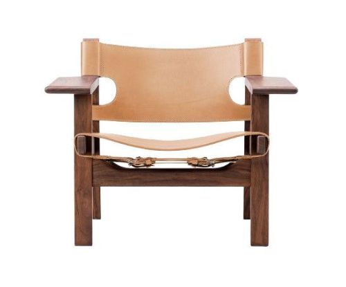 Fredericia Furniture 2226 Den Spanske Stol af Børge Mogensen SH: 33 cm - Natur  Læder/Valnød