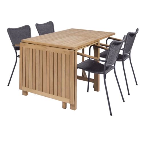 Mandalay Havemøbelsæt Cambridge Klapbord L: 200 cm og 4 Stk. Marguerit String Stole - Teak UDSOLGT FOR SÆSON 2026