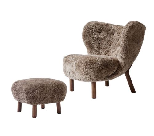 &Tradition Little Petra VB1 Loungechair & ATD1 Pouf - Oiled Walnut/Sheepskin Sahara