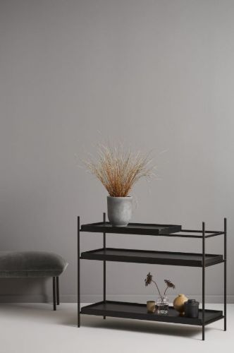 Woud Tray Shelf Low H: 81 cm - Black Painted & White Pigmented Oak