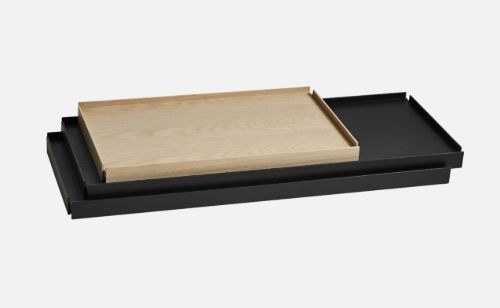 Woud Tray Shelf Low H: 81 cm - White Pigmented Oak & Black Painted Oak