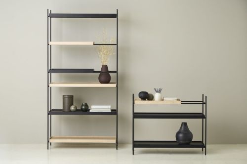 Woud Tray Shelf High H: 201 cm - White Pigmented Oak & Black Painted Oak