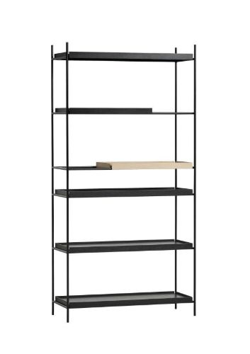 Woud Tray Shelf High H: 201 cm - White Pigmented Oak & Black Painted Oak