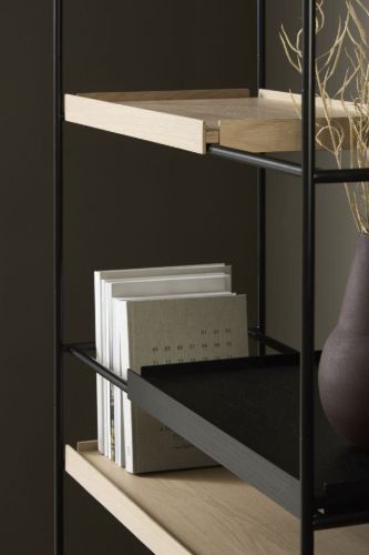Woud Tray Shelf High H: 201 cm - Black Painted Oak & White Pigmented Oak