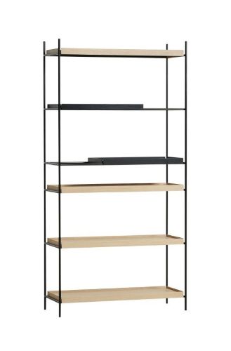 Woud Tray Shelf High H: 201 cm - Black Painted Oak & White Pigmented Oak