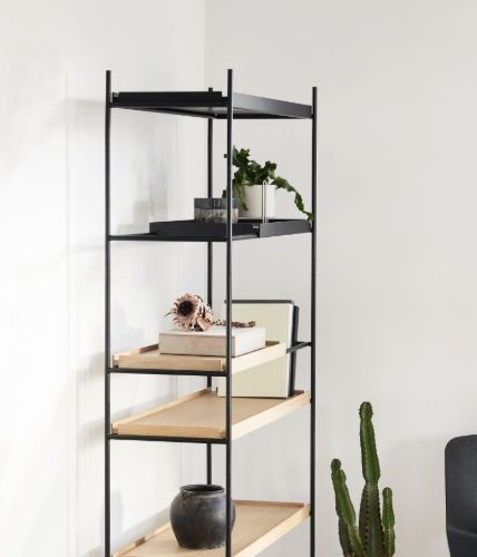 Woud Tray Shelf High H: 201 cm - Black Painted Oak & White Pigmented Oak