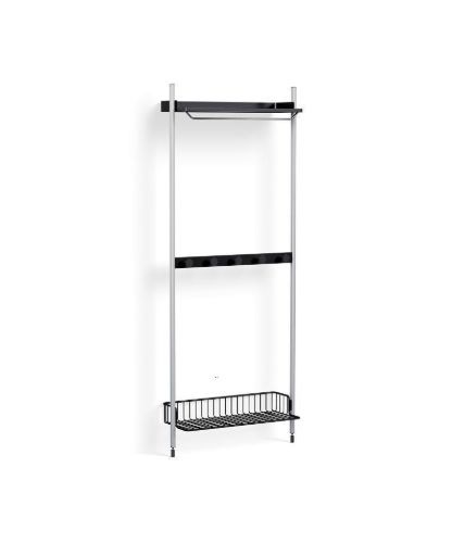 HAY Pier System 1041 1 Column 82x209 cm - PS Black Steel/Clear Anodised Profiles/Anthracite Wire Shelf