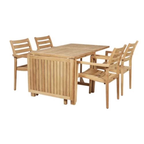 Mandalay Cambridge Klapbord L: 200 cm og 4 Dian Havestole - Teak 