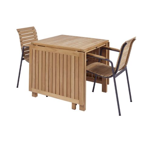 Mandalay Havemøbelsæt Cambridge Klapbord L: 200 cm og 2 Stk. Bellevue Stole - Teak/Antracit UDSOLGT FOR SÆSON 2026