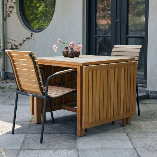 Mandalay Havemøbelsæt Cambridge Klapbord L: 200 cm og 2 Stk. Bellevue Stole - Teak/Antracit UDSOLGT FOR SÆSON 2026