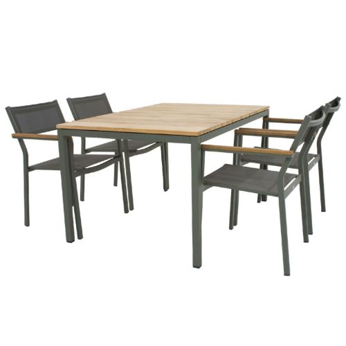 Mandalay Havemøbelsæt Toscana Havebord L: 132 cm og 4 Stk. Elba Havestole - Teak/Olivengrøn 