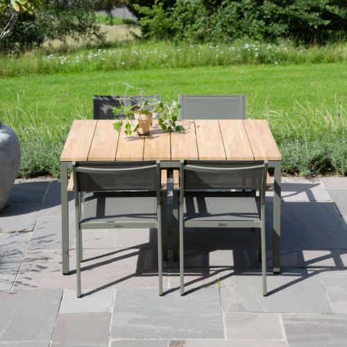 Mandalay Havemøbelsæt Toscana Havebord L: 132 cm og 4 Stk. Elba Havestole - Teak/Olivengrøn 