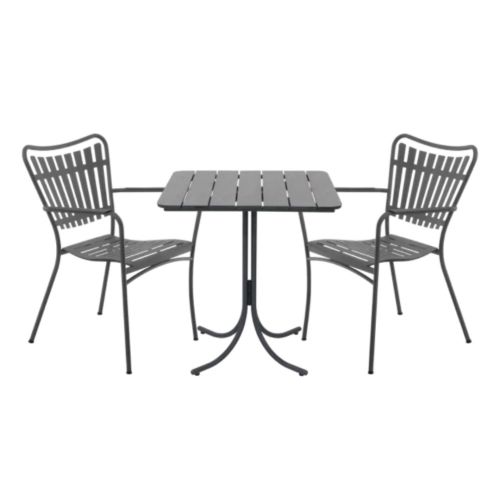 Mandalay Havemøbelsæt Pure Cafébord L: 67 cm og 2 Stk. Marguerit Pure Havestole - Pulverlakeret Aluminium/Antracit UDSOLGT FOR SÆSON 2026