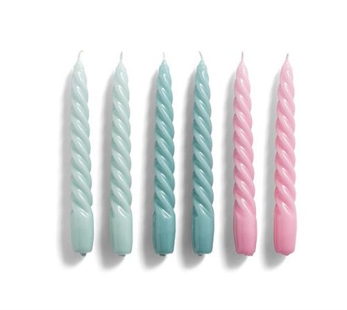 HAY Candle Twist 6 pcs H: 19 cm - Arctic Blue Teal Pink OUTLET