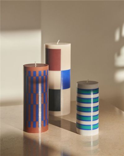 HAY Column Candle Large H: 25 cm - Off-white, brown, black and blue OUTLET
