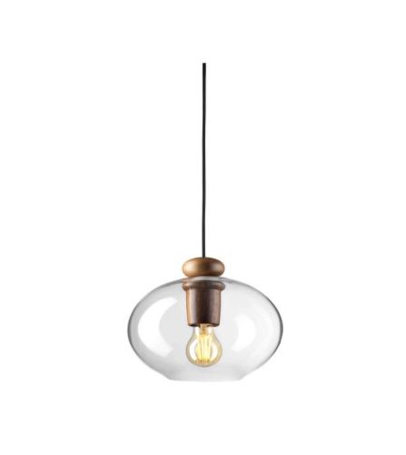 FDB Møbler U2 Hiti Pendel m. Sort Ledning Ø: 26 cm - Valnød/Klar Glas OUTLET