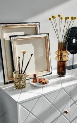 Nordal Lysestage/vase H13 cm - Klar glas/Gyldne blade OUTLET