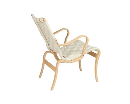 Bruno Mathsson Mi 425 Mina Lænestol m. arm SH: 34 cm - Lakeret Bøg / Natur Linnegjord