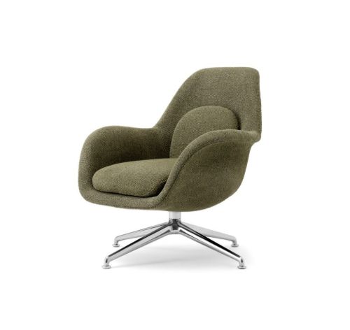Fredericia Furniture 1776 Swoon Petit Loungestol m. Drejestel SH: 40 cm - Safire 005/Poleret Aluminium