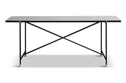 HANDVÄRK FURNITURE Konsolbord L: 184 D: 46 H: 74 cm - Sort Stel Med Messing / Hvid Marmor OUTLET