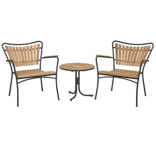 Mandalay Marguerit Loungebord Ø: 50 cm inkl. 2 Loungestole Havemøbelsæt - Teak/Antracit UDSOLGT FOR SÆSON 2026