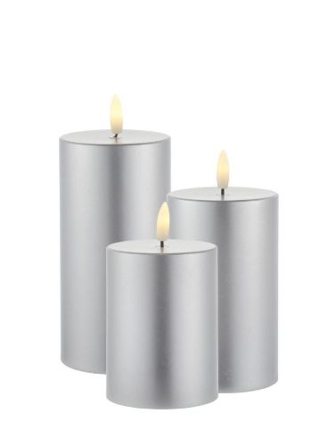 Sirius Sille Exclusive 3 stk Batteridrevet Stearinlys H: 10/12,5/15 cm - Sølv OUTLET