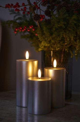 Sirius Sille Exclusive 3 stk Batteridrevet Stearinlys H: 10/12,5/15 cm - Sølv OUTLET