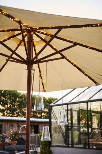 Sirius Knirke Solar Parasol Lyskæde 128 LED Lys 8x2 meter - Varm Hvid/Sølv  OUTLET