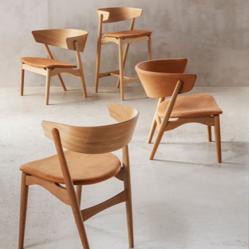 Sibast Furniture No 7 Barstol SH: 65 cm - Lakeret Eg / Brandy Cognac