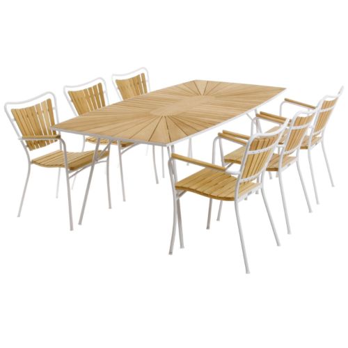 Mandalay Marguerit Havebord L: 200 cm Inkl. 6 Havestole Havemøbelsæt - Hvid/Teak UDSOLGT FOR SÆSON 2026